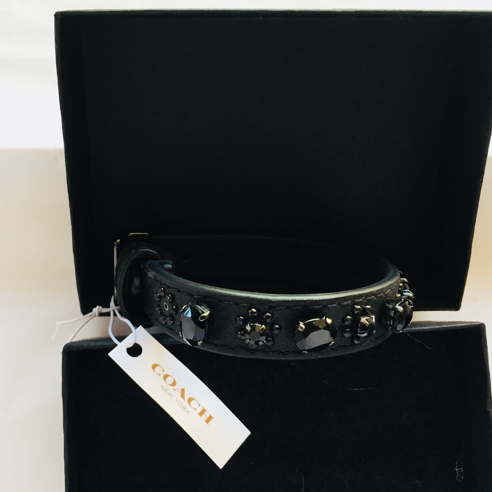 COACH *NWT* Black Leather & Stone Bracelet